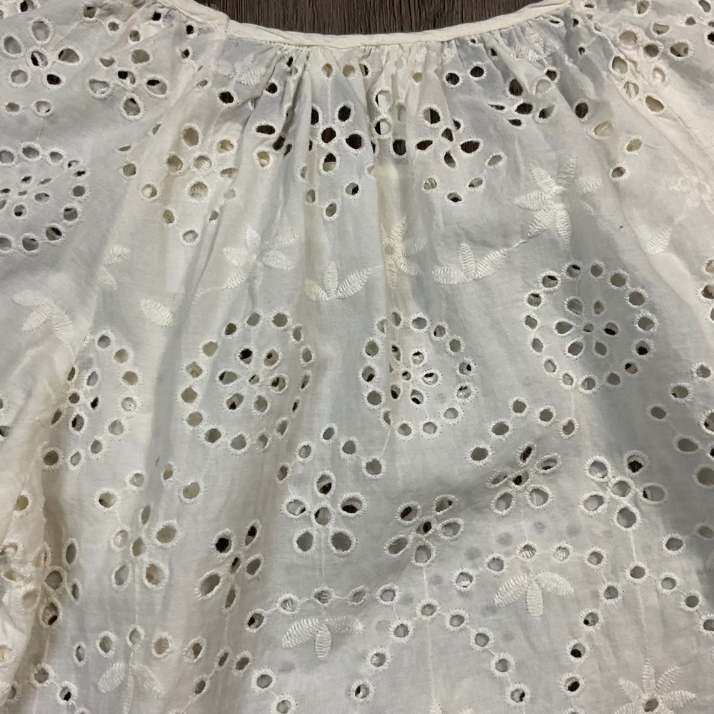 Joie Eyelet Long Sleeve Ruffle Trim Blouse Womens XS Ivory Cottagecore Boho - Picture 7 of 9
